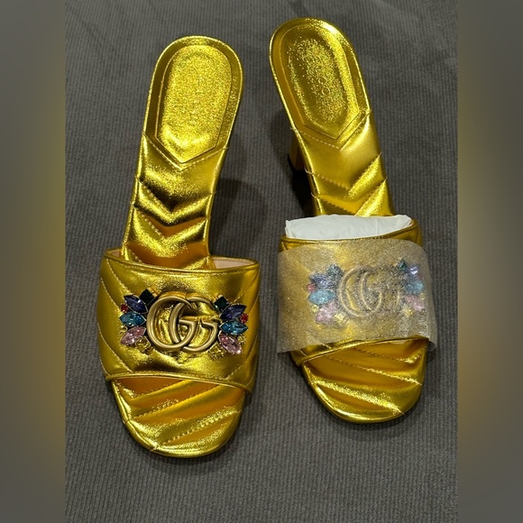 Gucci Double G Crystal Leather Slide Sandal - Picture 3 of 12